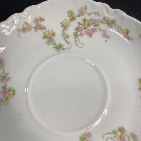 Set of 2 1900's Antique Haviland Limoges France Saucers Pink Yellow Flower Tea - Picture 5 of 11